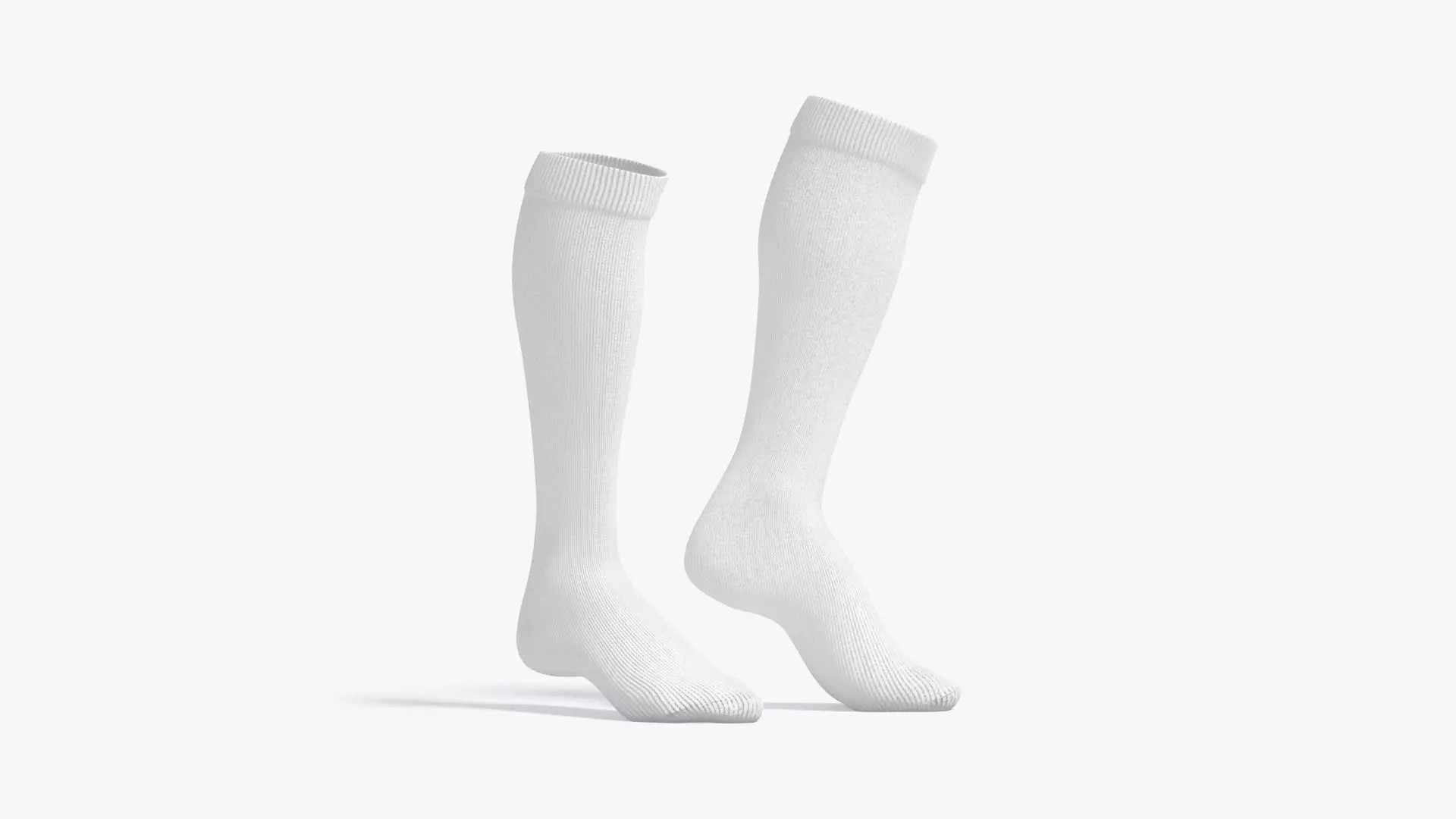 White Knee High Socks stand on tiptoe - fabric sox pair Low-poly 3D model_0