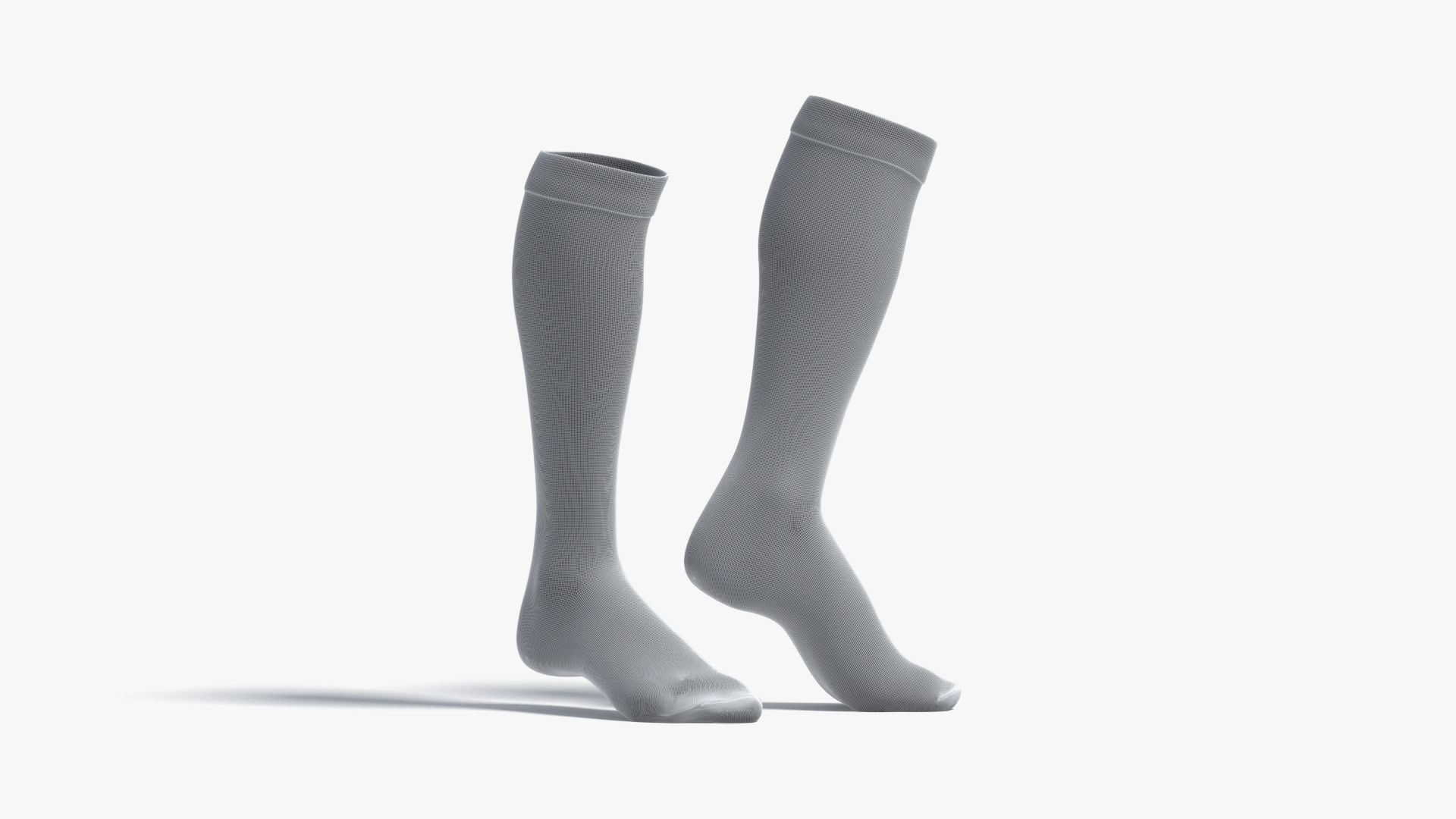 White Knee High Socks stand on tiptoe - fabric sox pair Low-poly 3D model_8