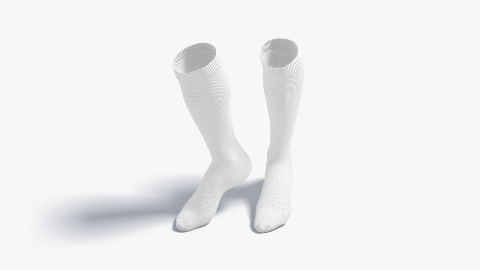 White Knee High Socks stand on tiptoe - fabric sox pair Low-poly 3D model_2