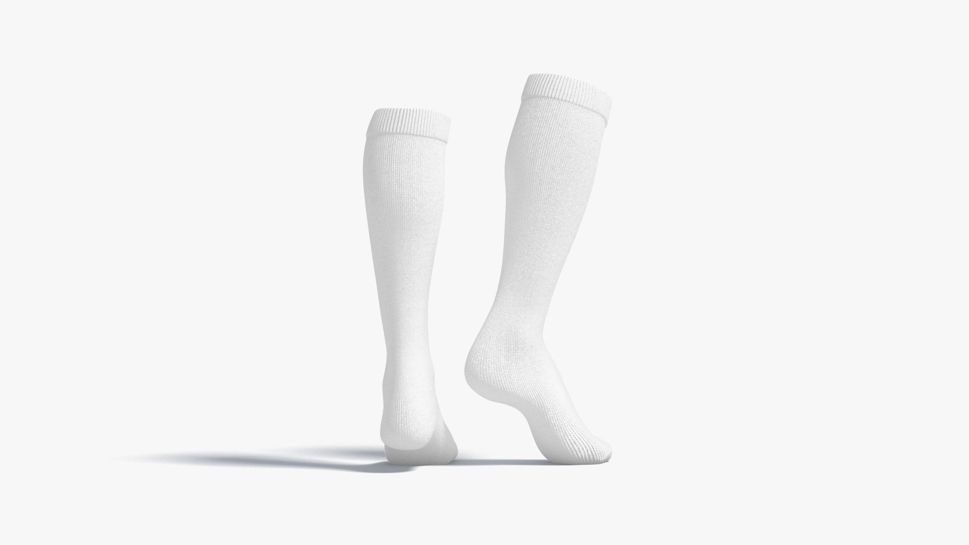 White Knee High Socks stand on tiptoe - fabric sox pair Low-poly 3D model_4