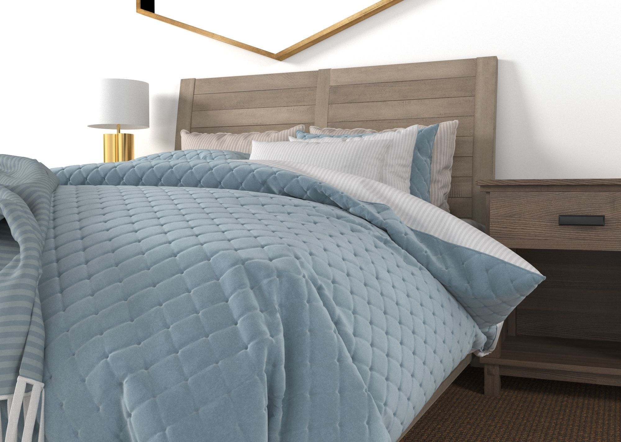 bedroom set hexagonal wall mirror 3D model_2