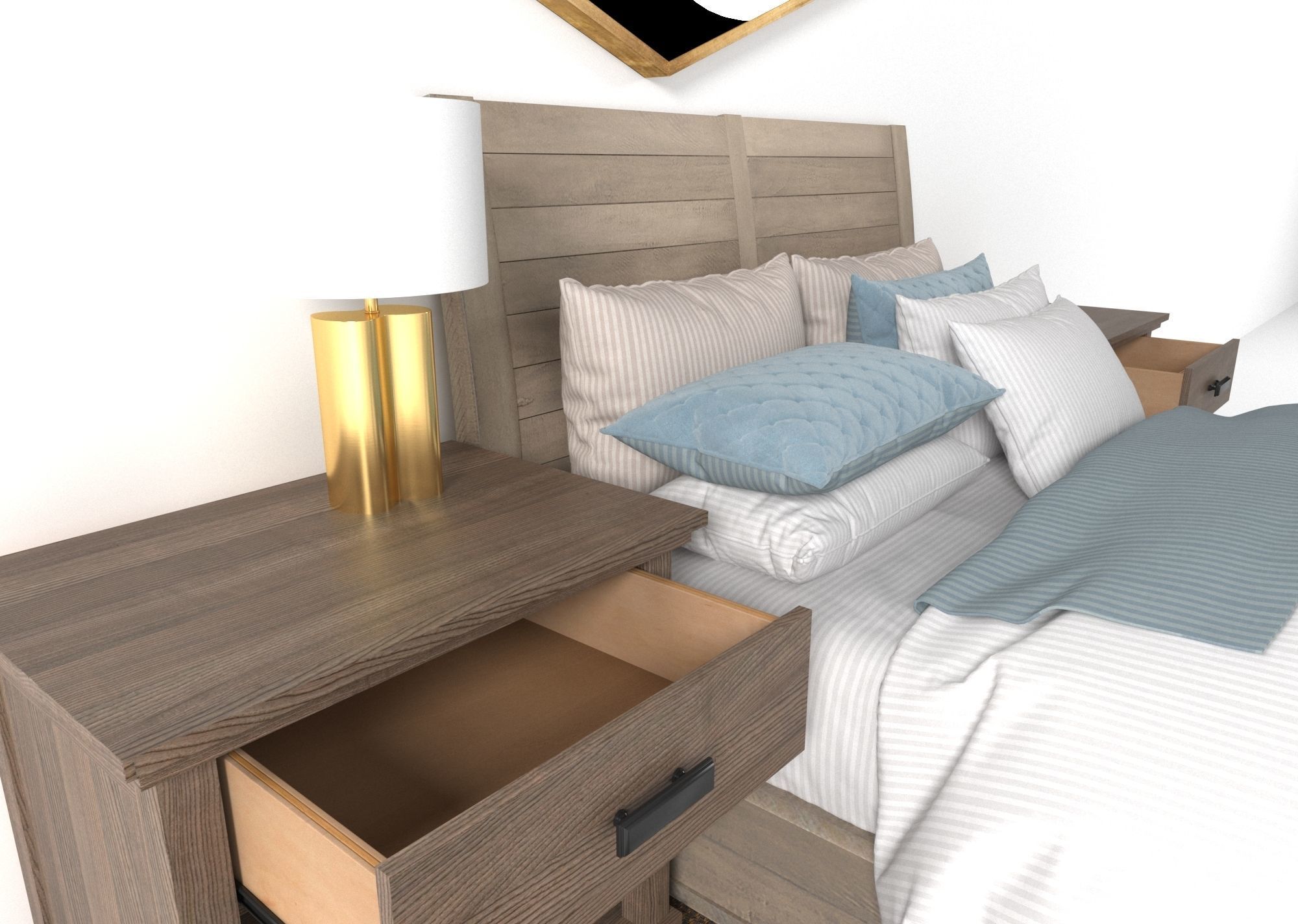 bedroom set hexagonal wall mirror 3D model_3