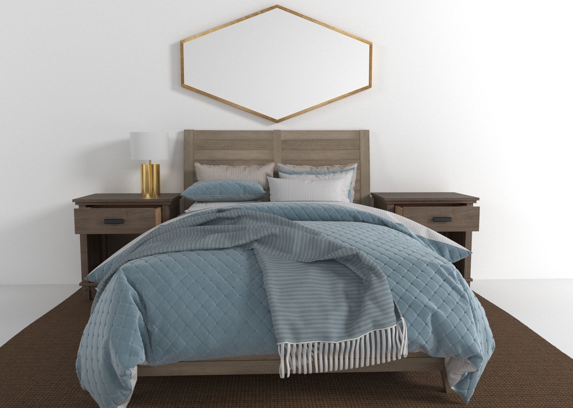 bedroom set hexagonal wall mirror 3D model_1