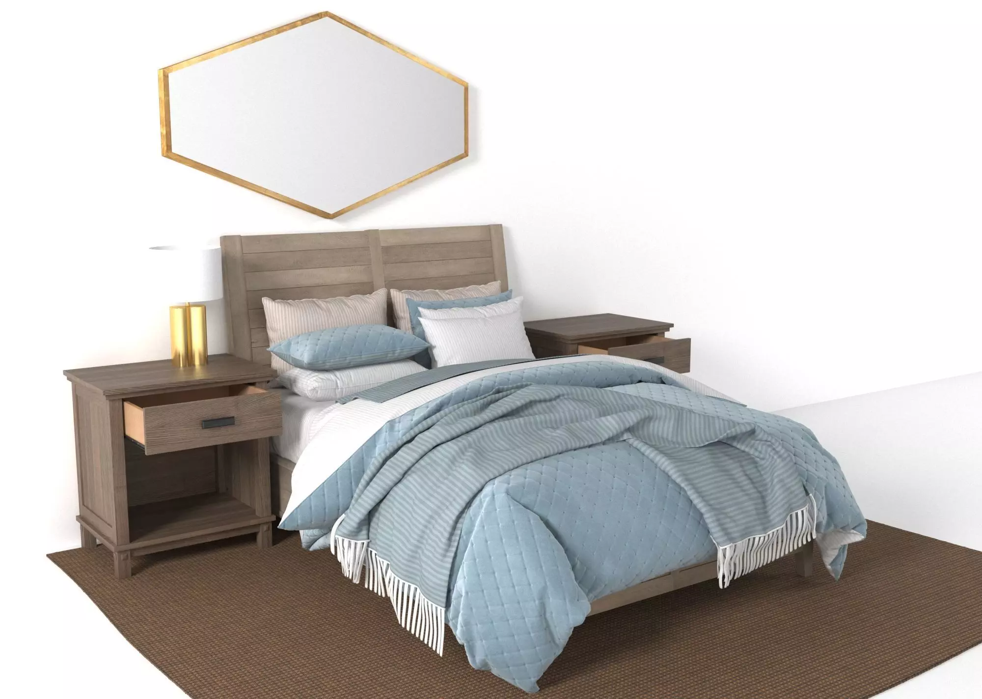 bedroom set hexagonal wall mirror 3D model_0