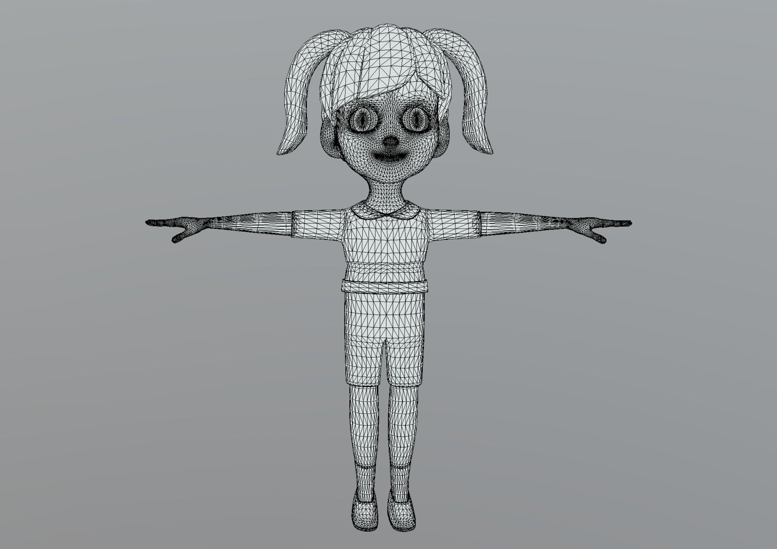 Cartoon Girl Low-poly 3D model_9