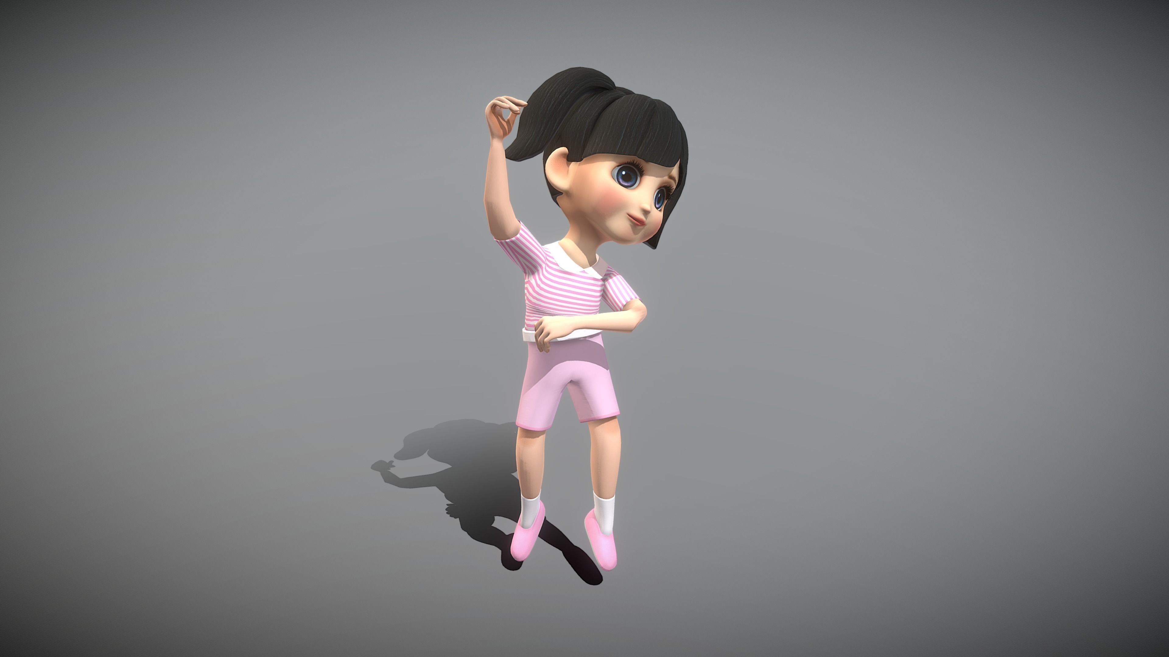 Cartoon Girl Low-poly 3D model_6