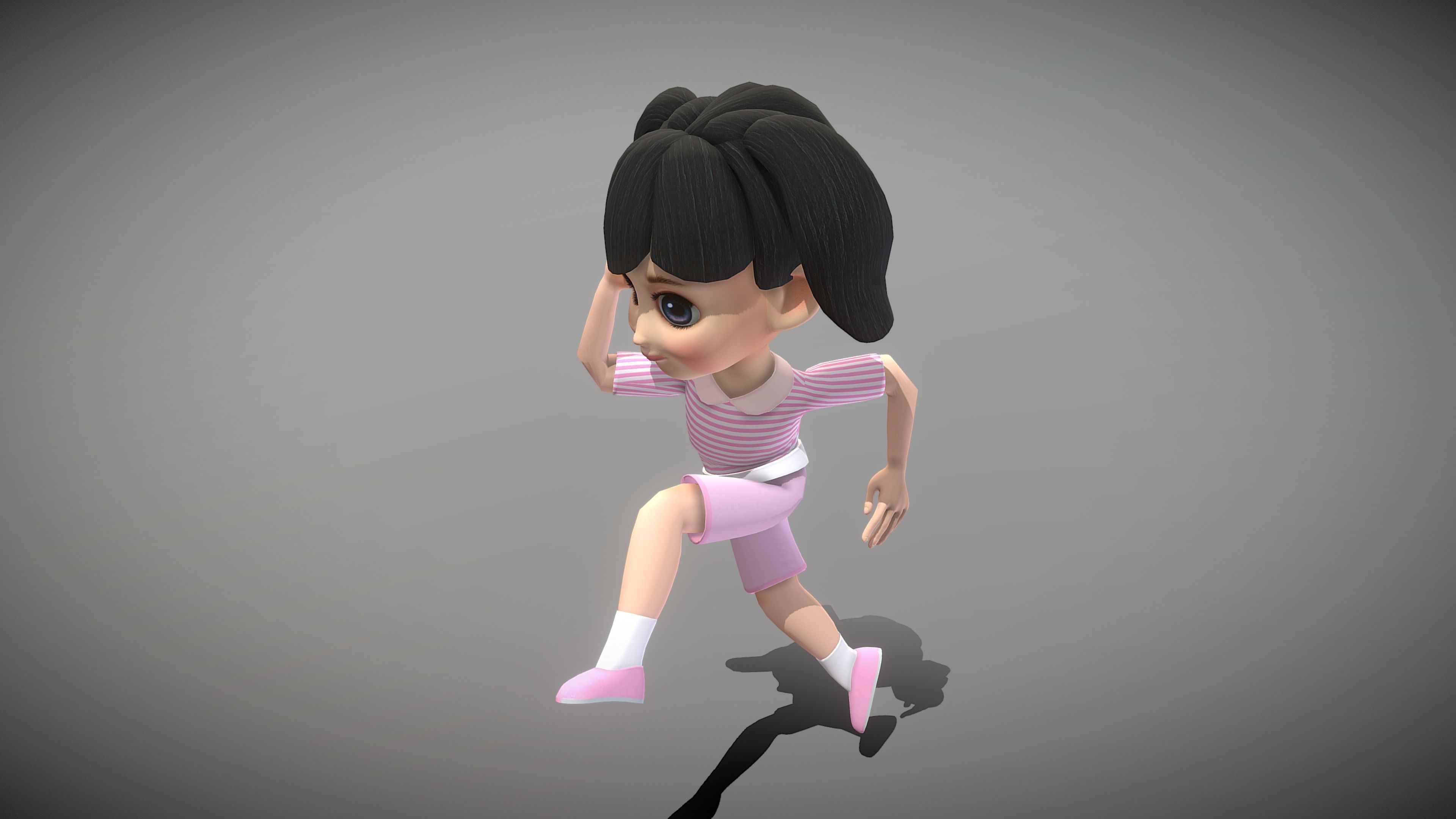 Cartoon Girl Low-poly 3D model_4