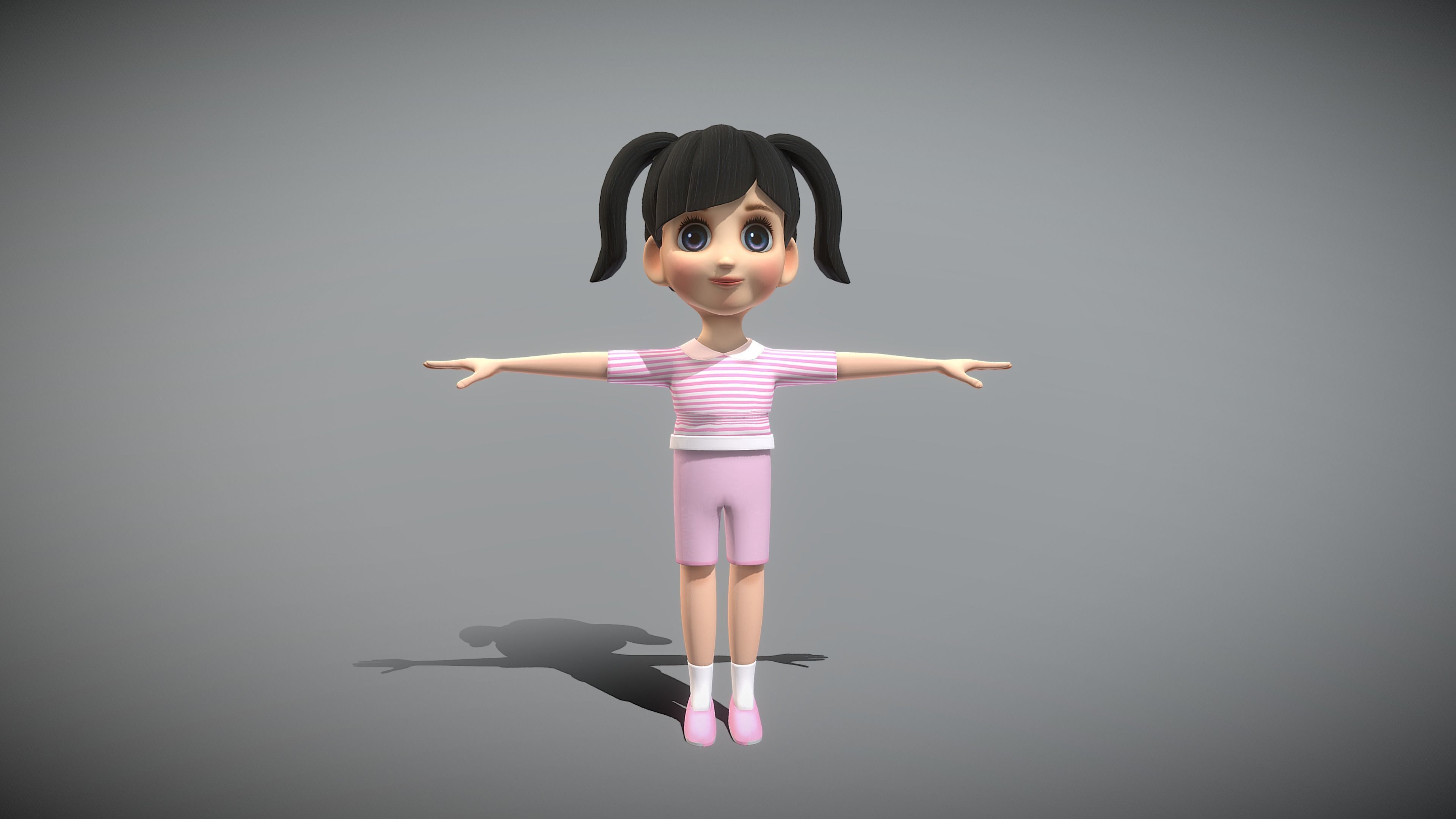 Cartoon Girl Low-poly 3D model_8