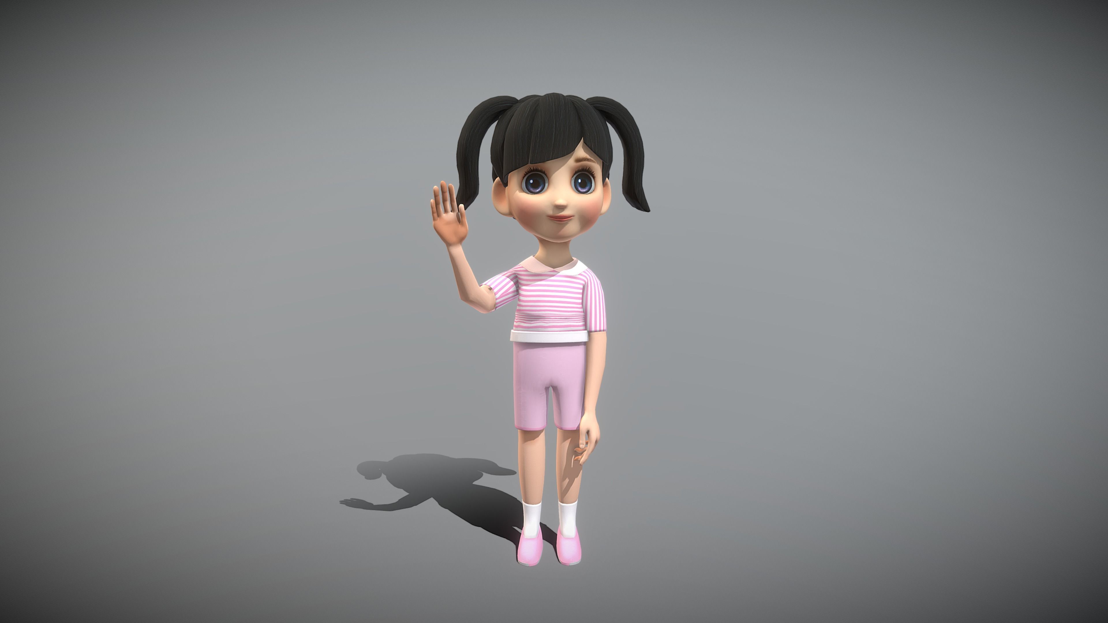 Cartoon Girl Low-poly 3D model_7