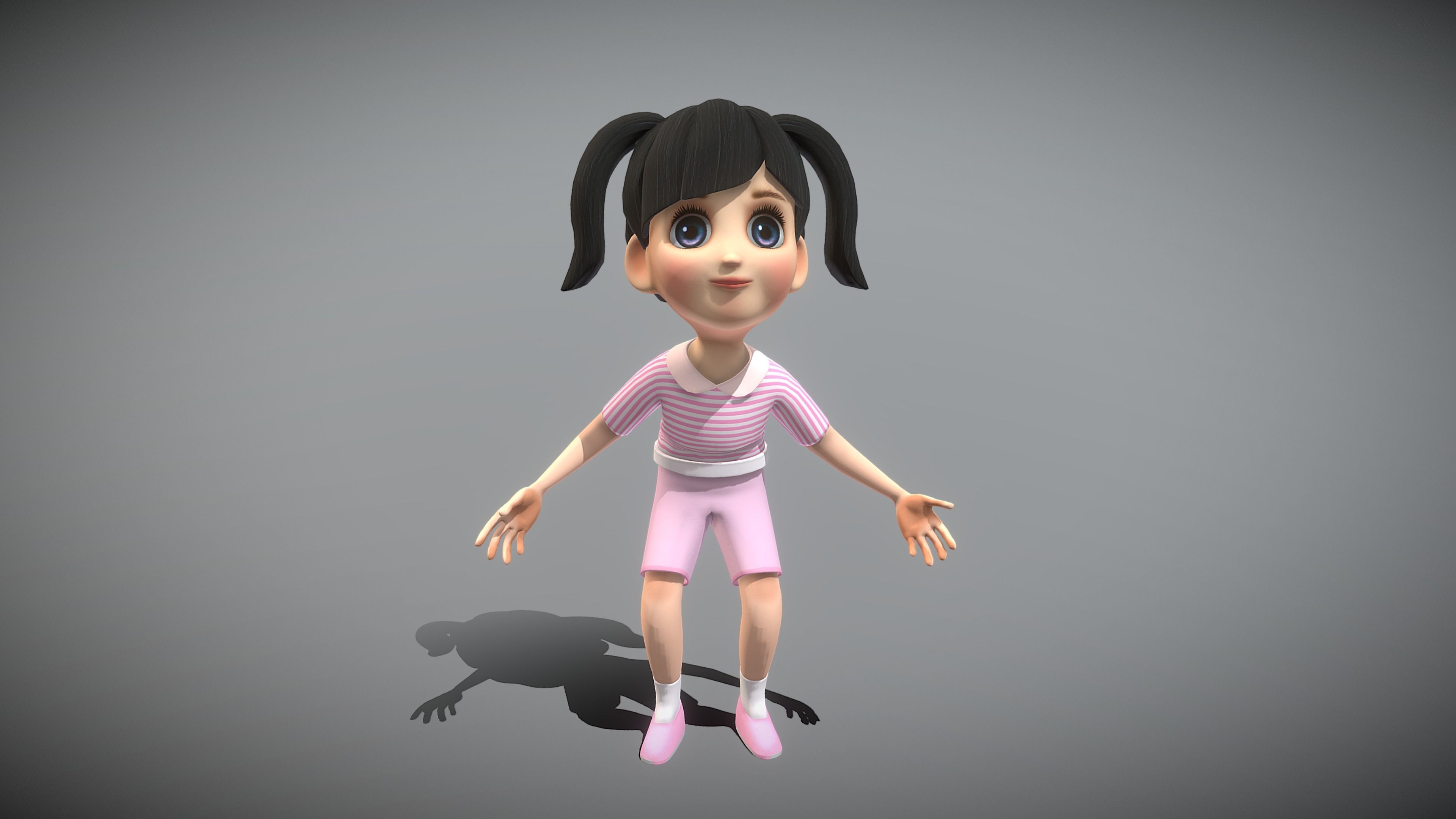 Cartoon Girl Low-poly 3D model_2