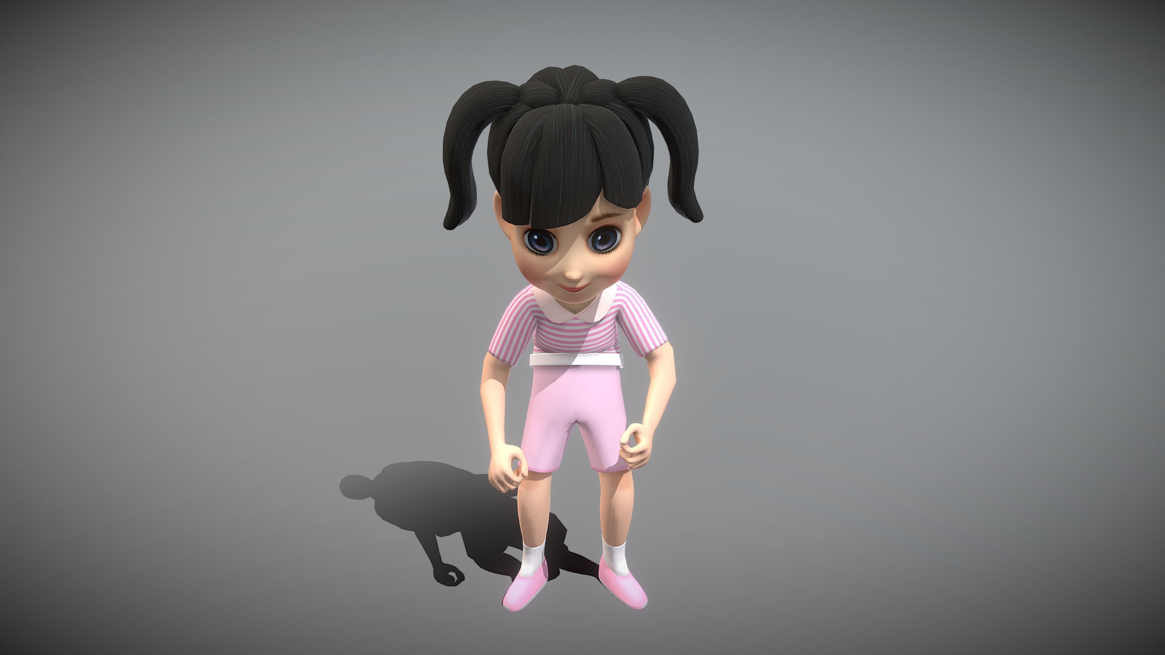 Cartoon Girl Low-poly 3D model_5