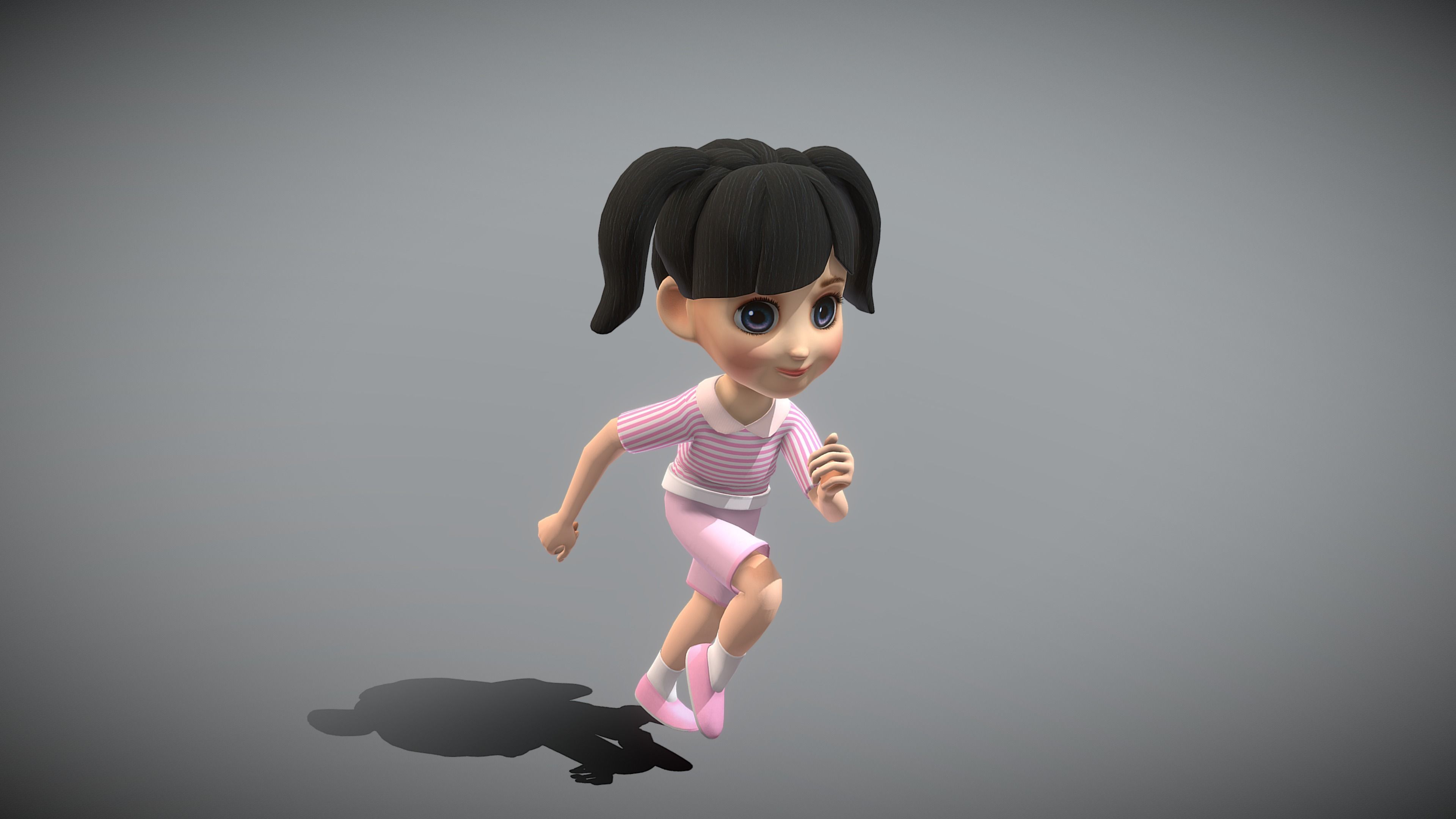 Cartoon Girl Low-poly 3D model_3