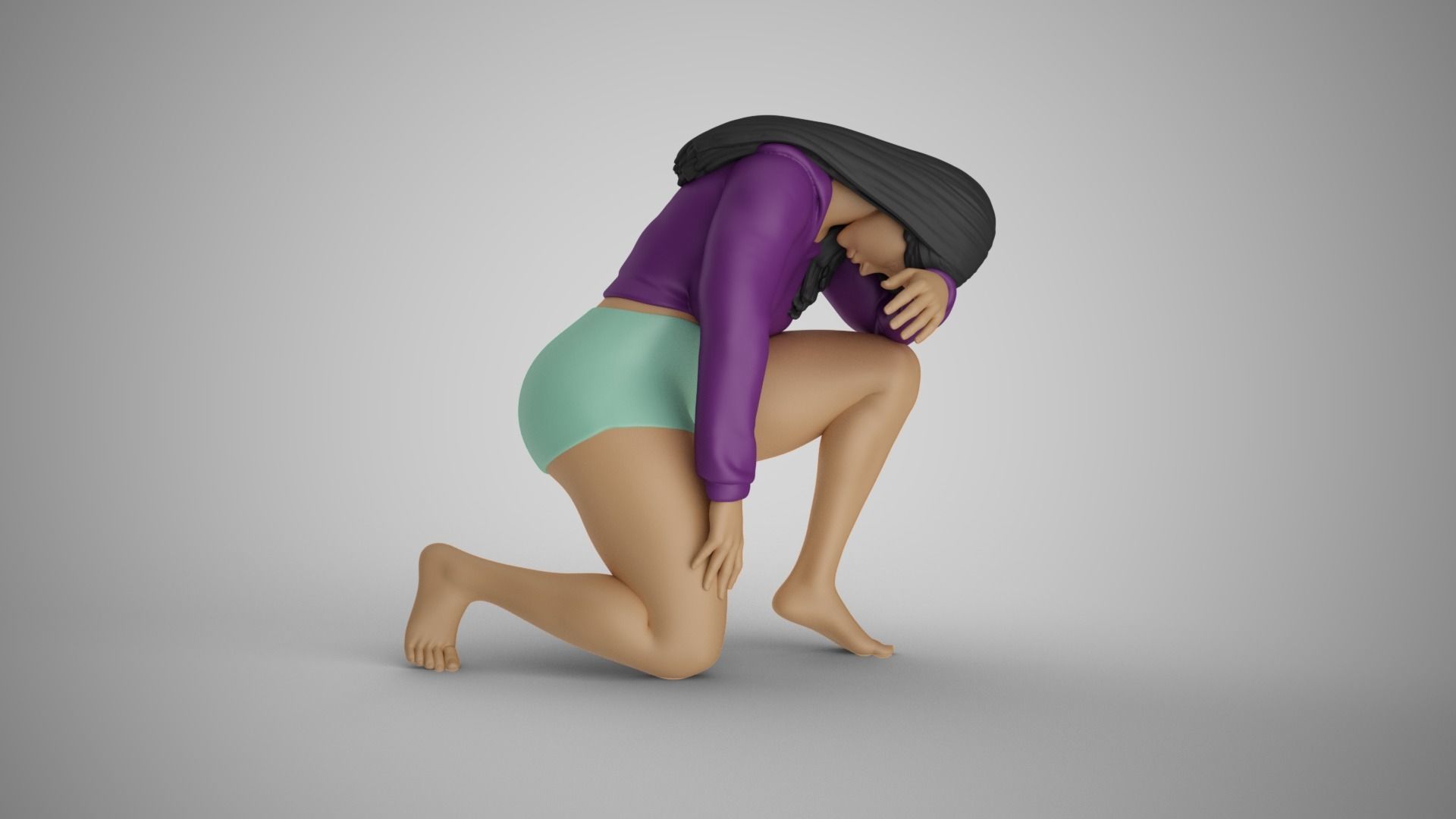 Exhausted Girl 3D print model_4