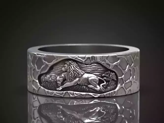 Wedding band promise pair rings lion family 3D print model