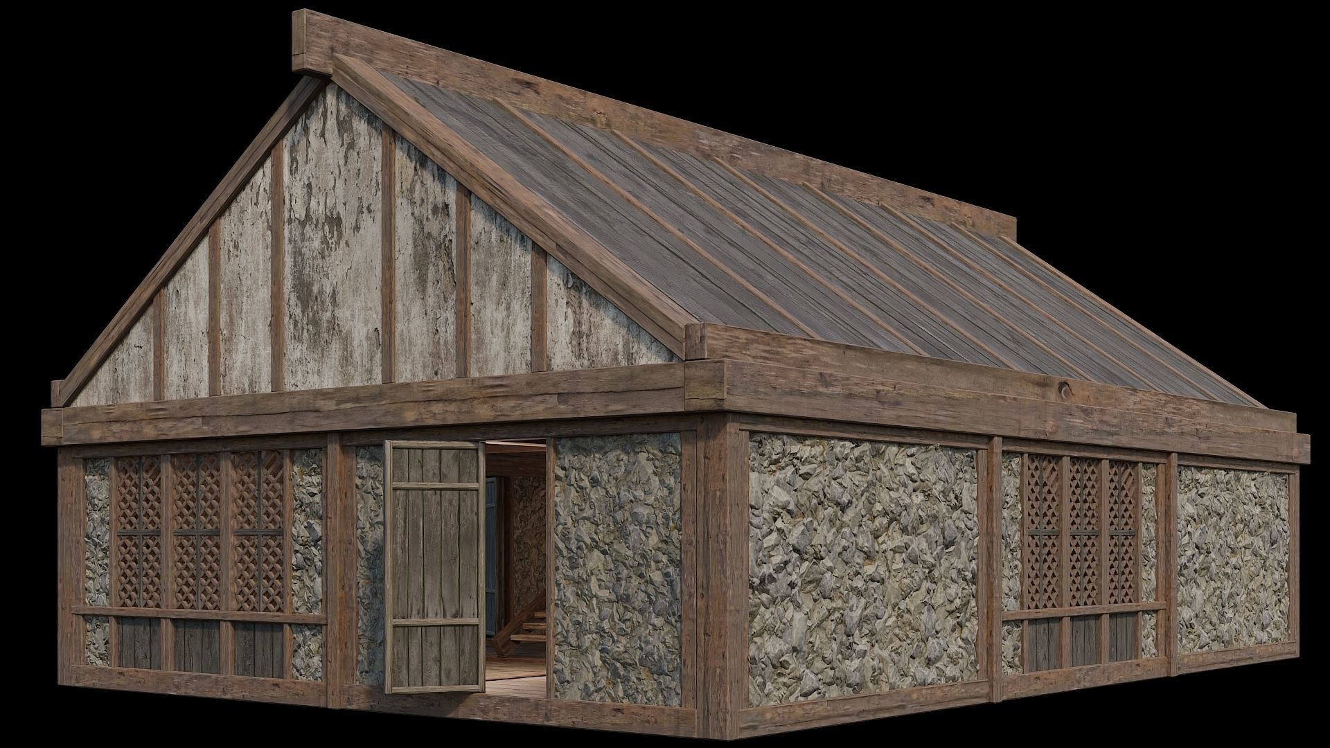 Medieval Houses Pack 36-37-38-39-40 - 4K Textures Game Ready Low-poly 3D model_34