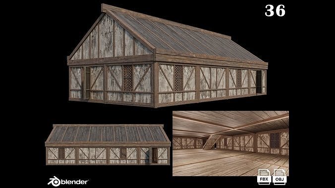 Medieval Houses Pack 36-37-38-39-40 - 4K Textures Game Ready Low-poly 3D model 2