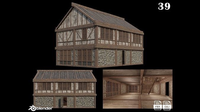 Medieval Houses Pack 36-37-38-39-40 - 4K Textures Game Ready Low-poly 3D model 5