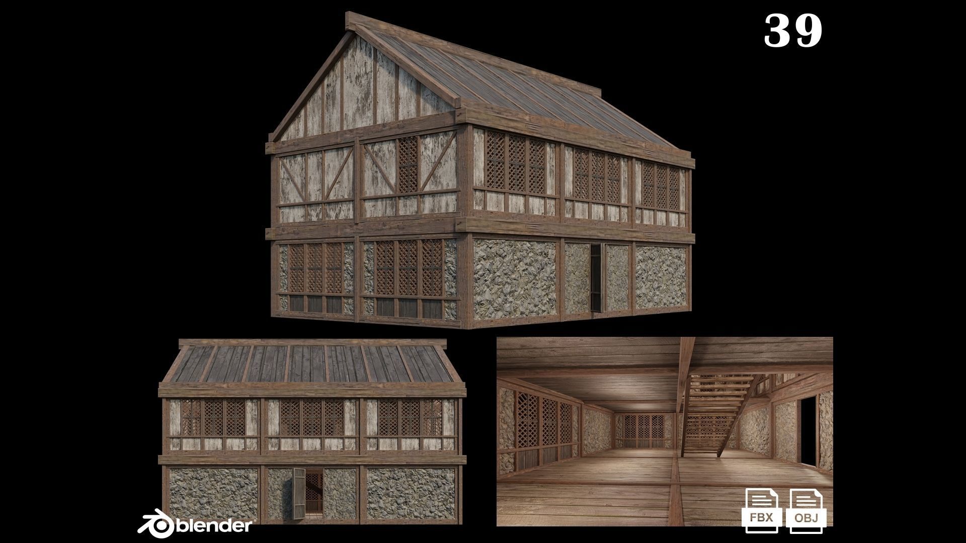 Medieval Houses Pack 36-37-38-39-40 - 4K Textures Game Ready Low-poly 3D model_4