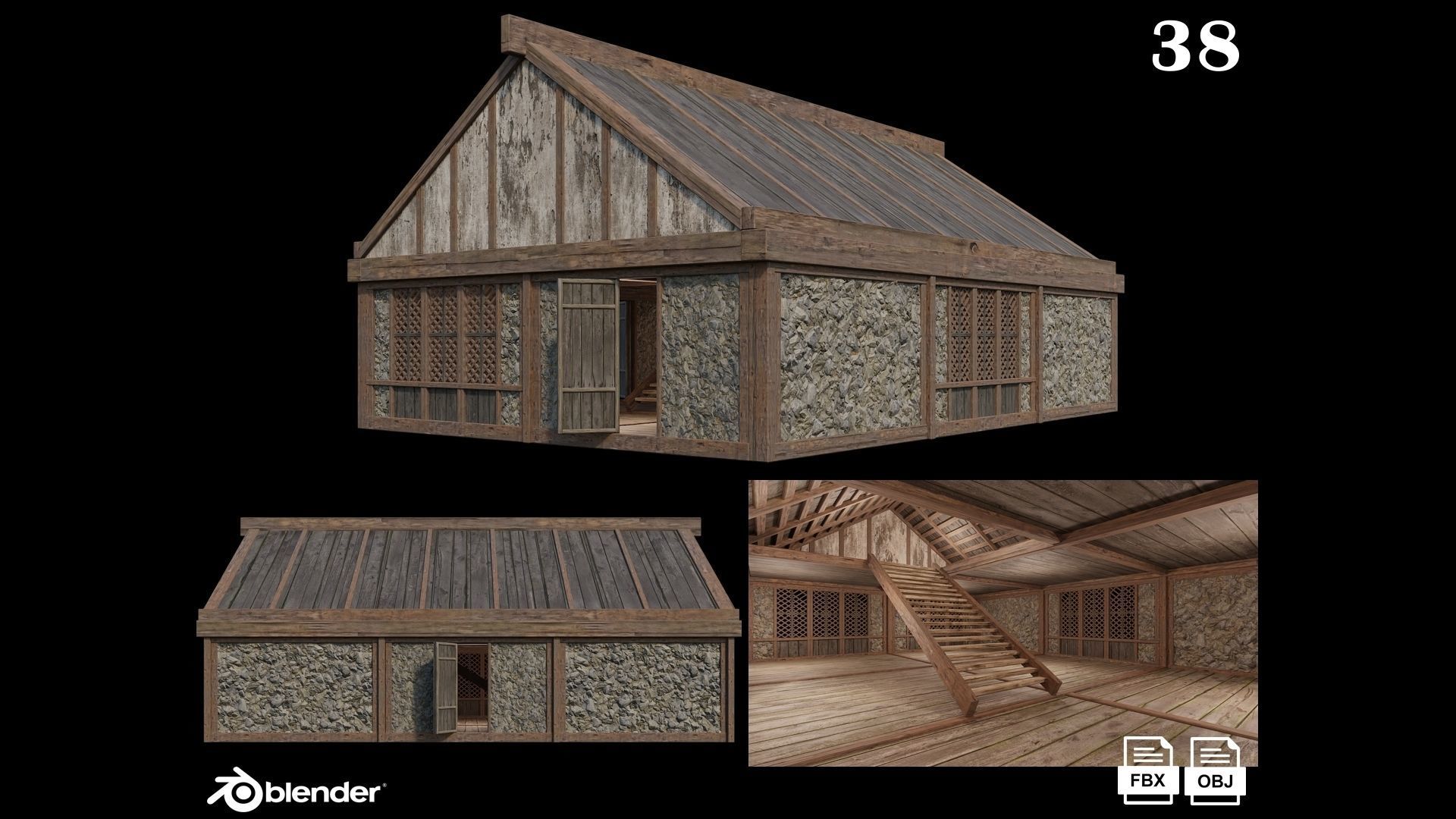 Medieval Houses Pack 36-37-38-39-40 - 4K Textures Game Ready Low-poly 3D model_3