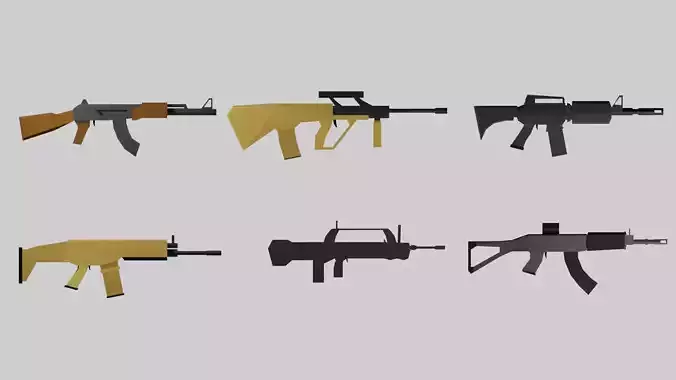 Low-poly Automatic rifles pack   Low-poly 3D model