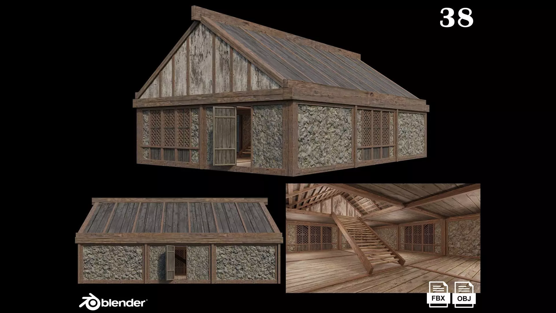 Medieval Houses 38- 4K Textures Game Ready Low-poly 3D model_0