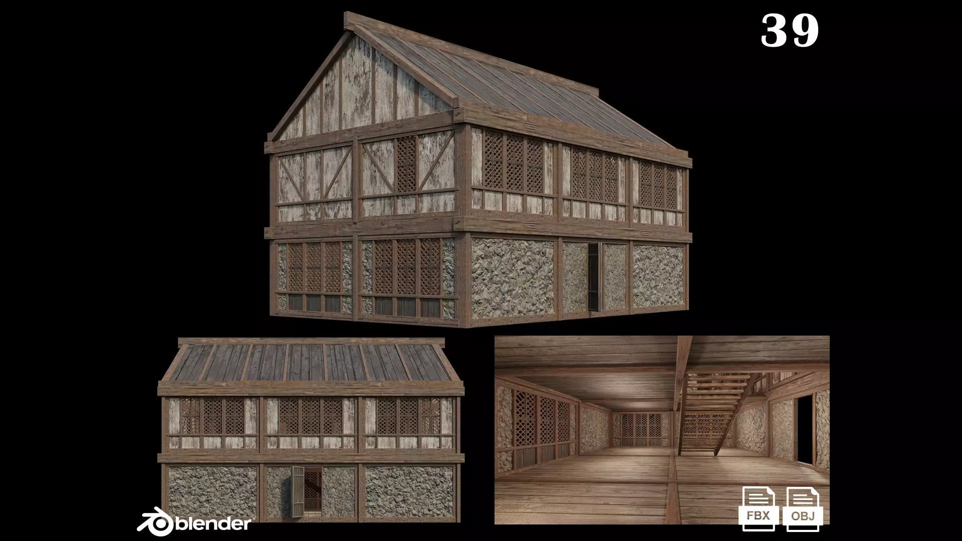 Medieval Houses 39- 4K Textures Game Ready Low-poly 3D model_0