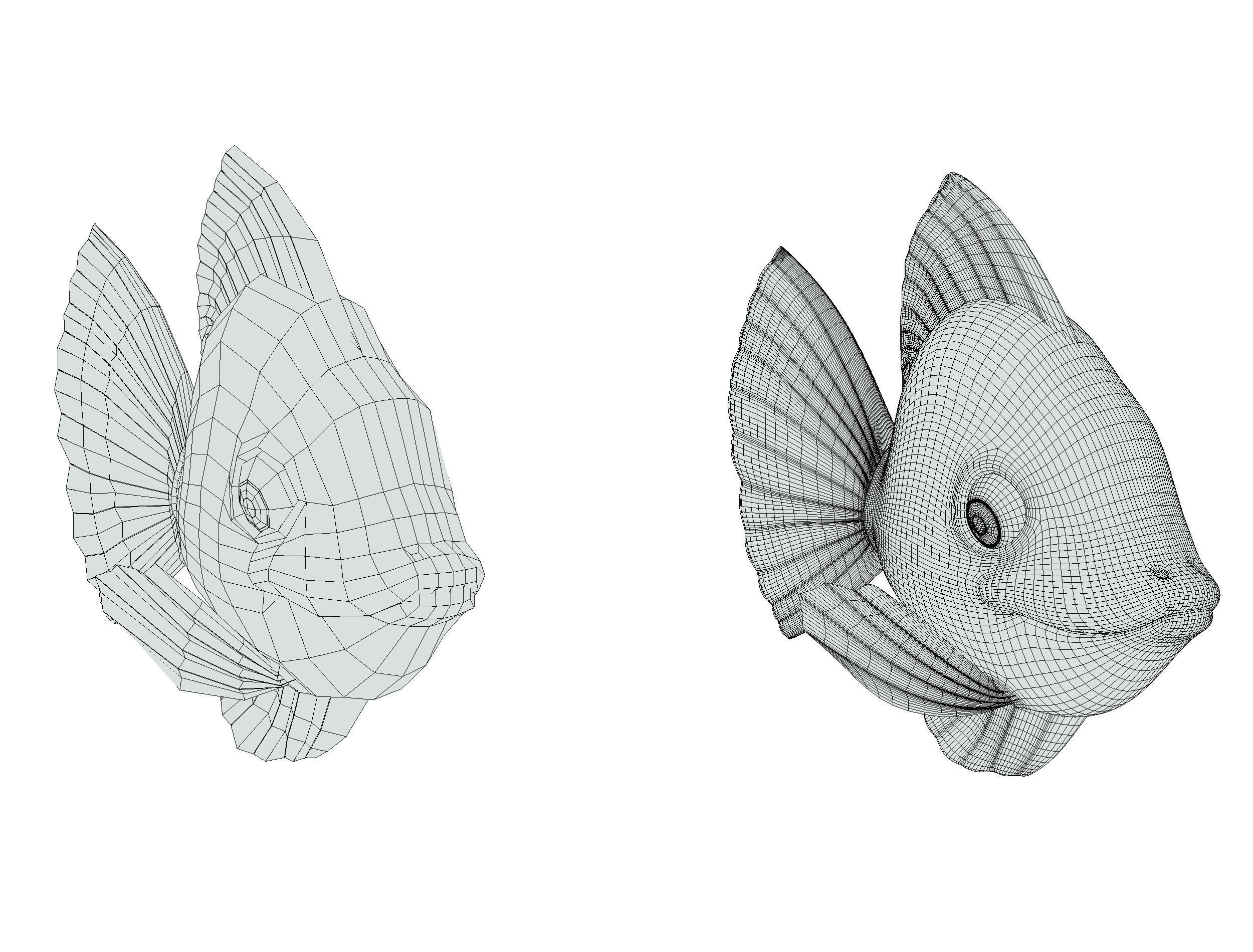 Hi-Poly Subdivision 3D Model Gold Fish Low-poly 3D model_25