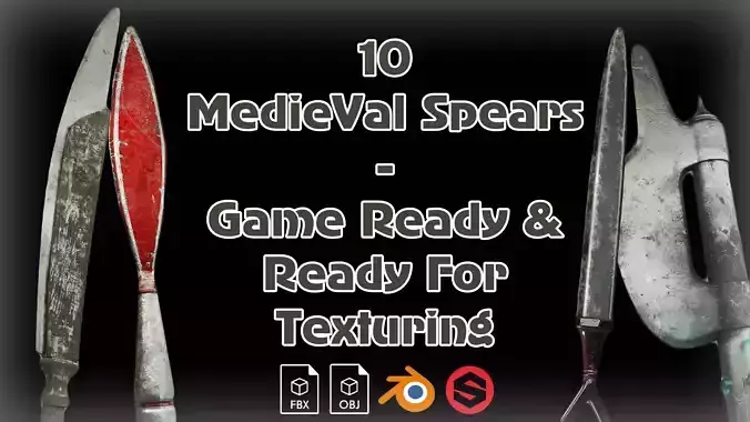 10 MedieVal Spears - LowPoly And Game Ready  Ready For Texturing