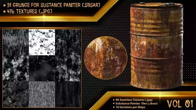 31 Grunge For Substance Painter and 476 Textures Texture