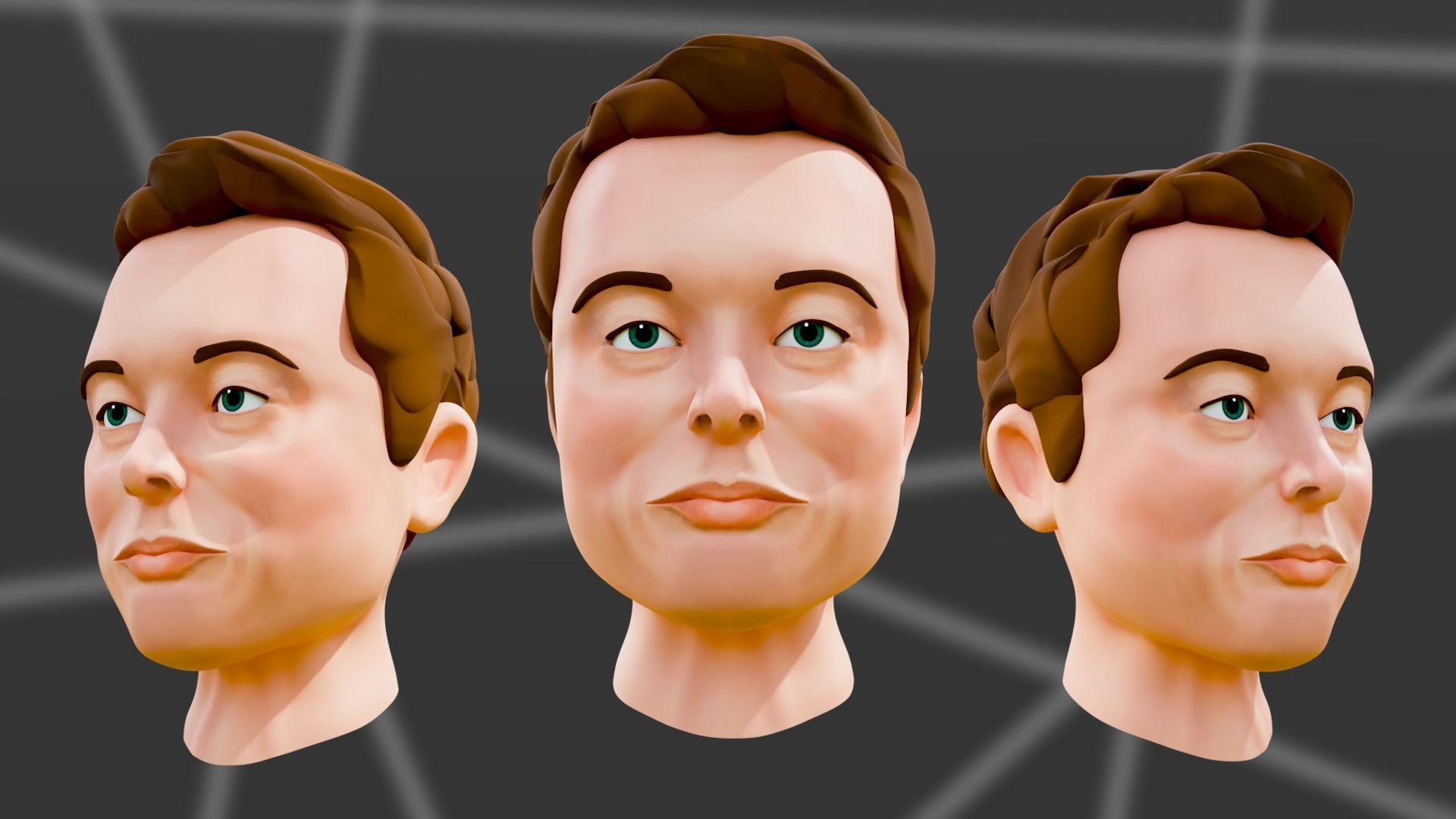 Elon Musk - Cartoon Character Head 3D model_2