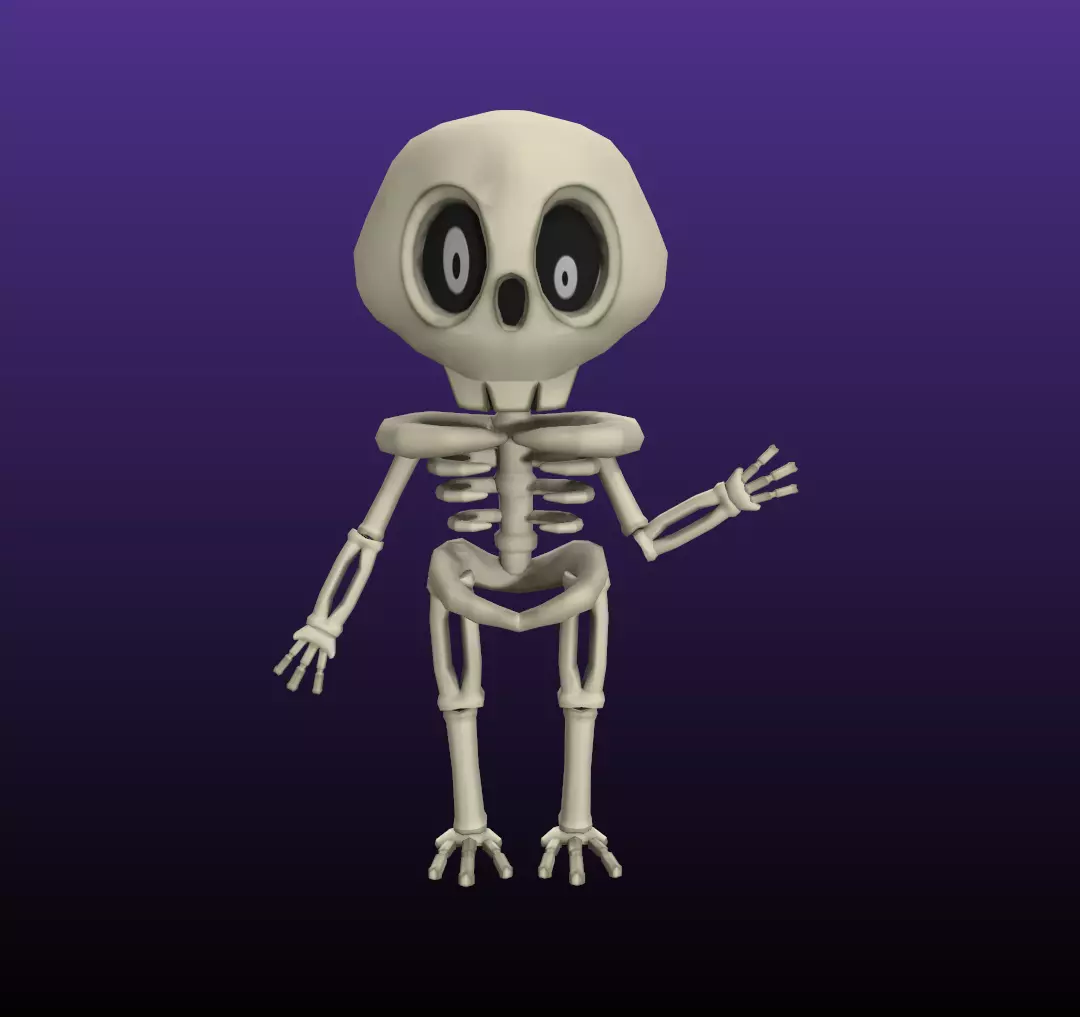 Cartoon style skeleton game asset Low-poly 3D model_0