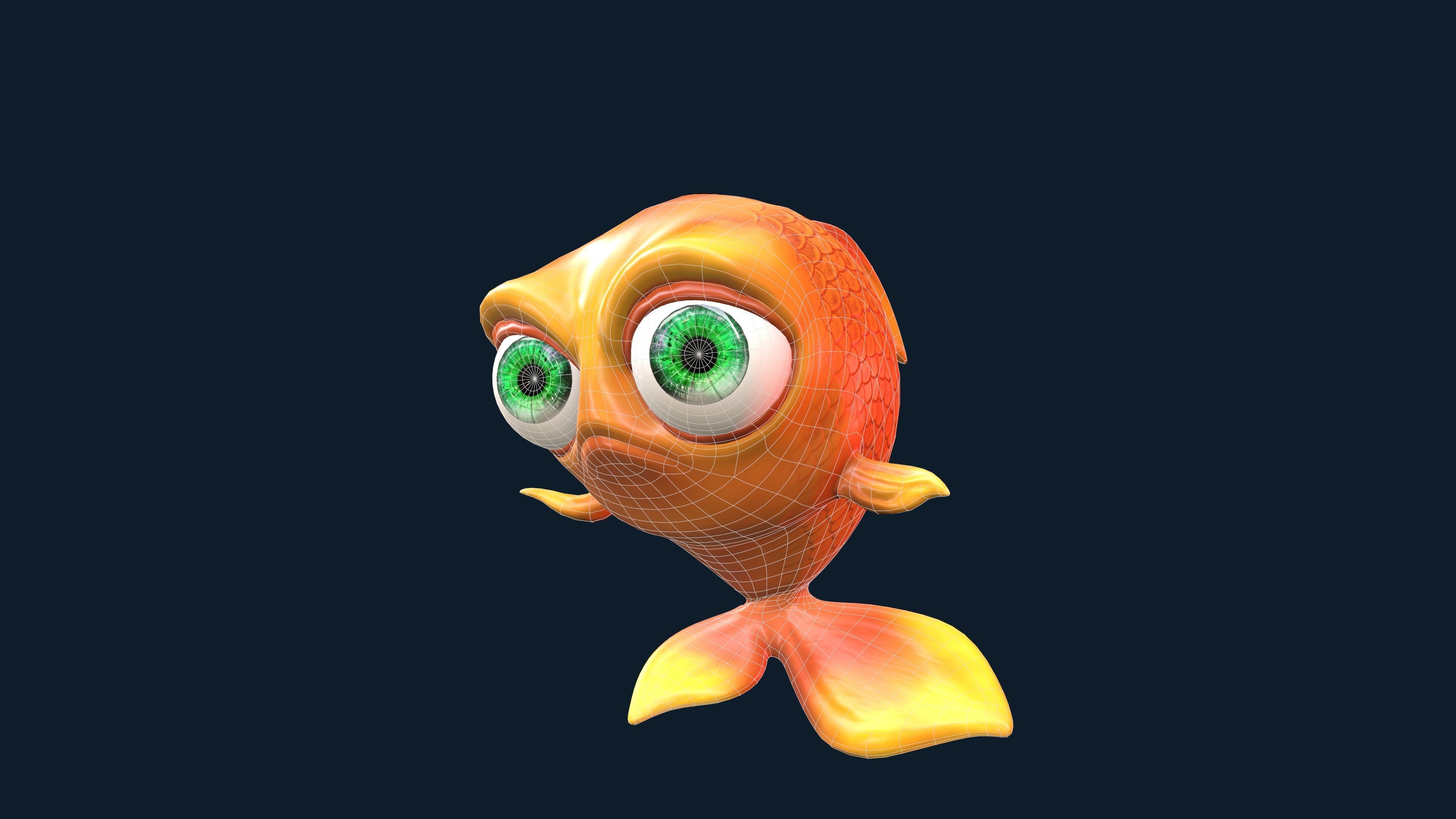 Cartoon Fish With Rig Low-poly 3D model_7