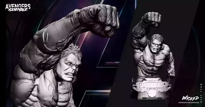 Wicked Hulk Bust Avengers Diorama ready for 3d printing