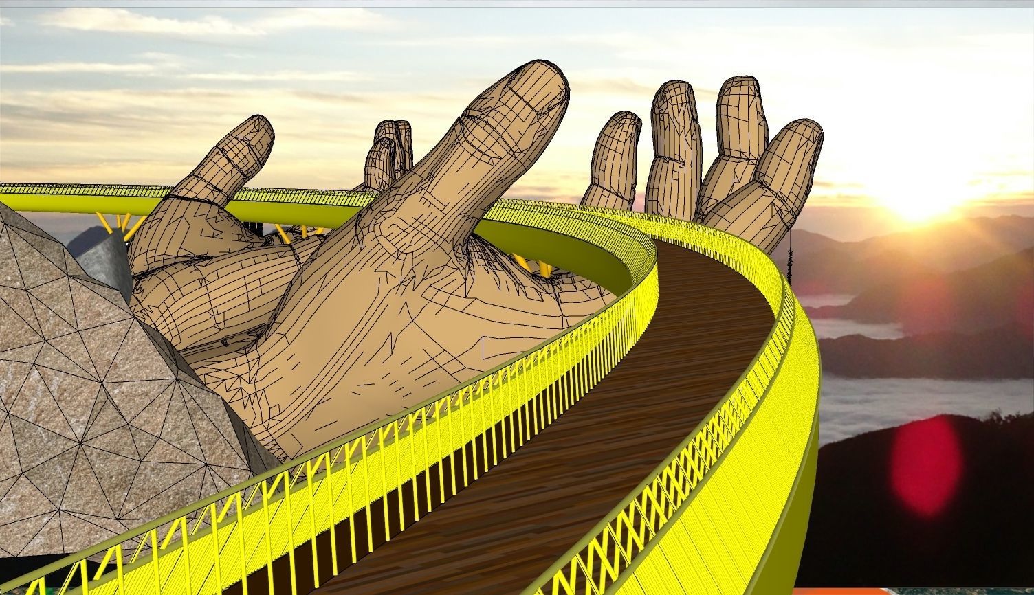 The Golden Bridge Low-poly 3D model_3