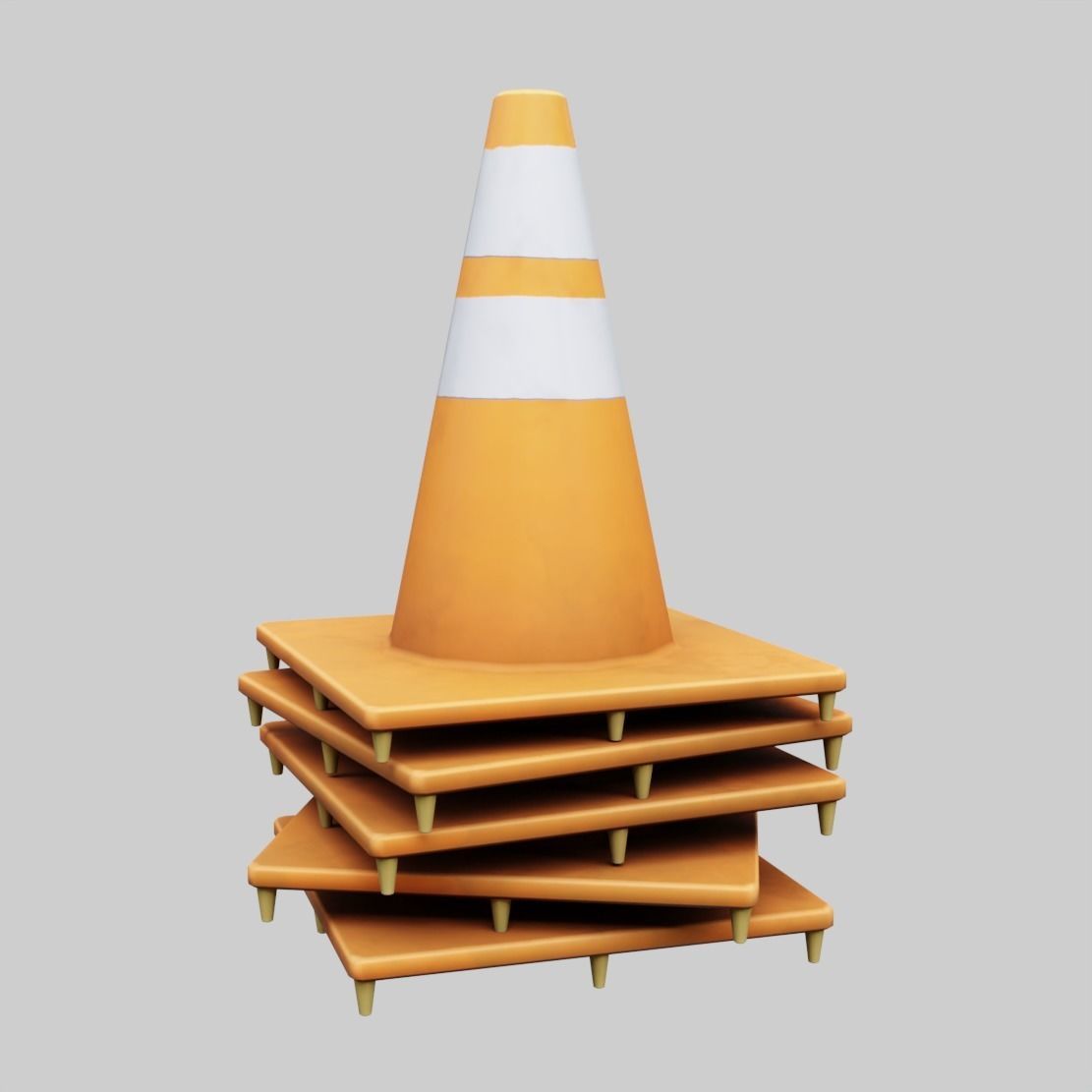 Stack of Traffic Cones Low-poly 3D model_3