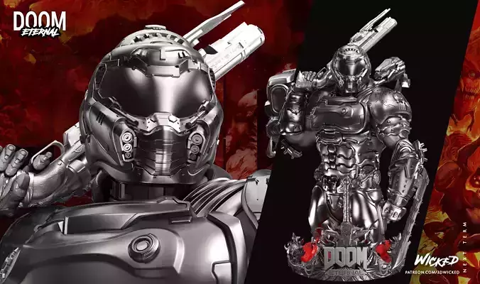 Wicked Video Game Doom Slayer Bust ready for 3d printing 3D print model