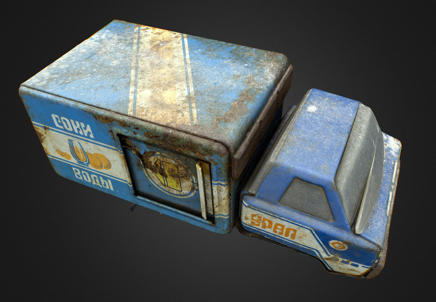 Old USSR Soviet Metal Toy Car URAL Juices Water 3D model_24