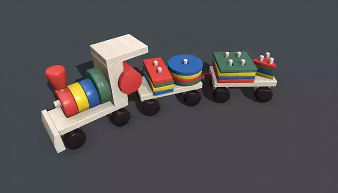 Modular Wooden Toy Train Low-poly 3D model
