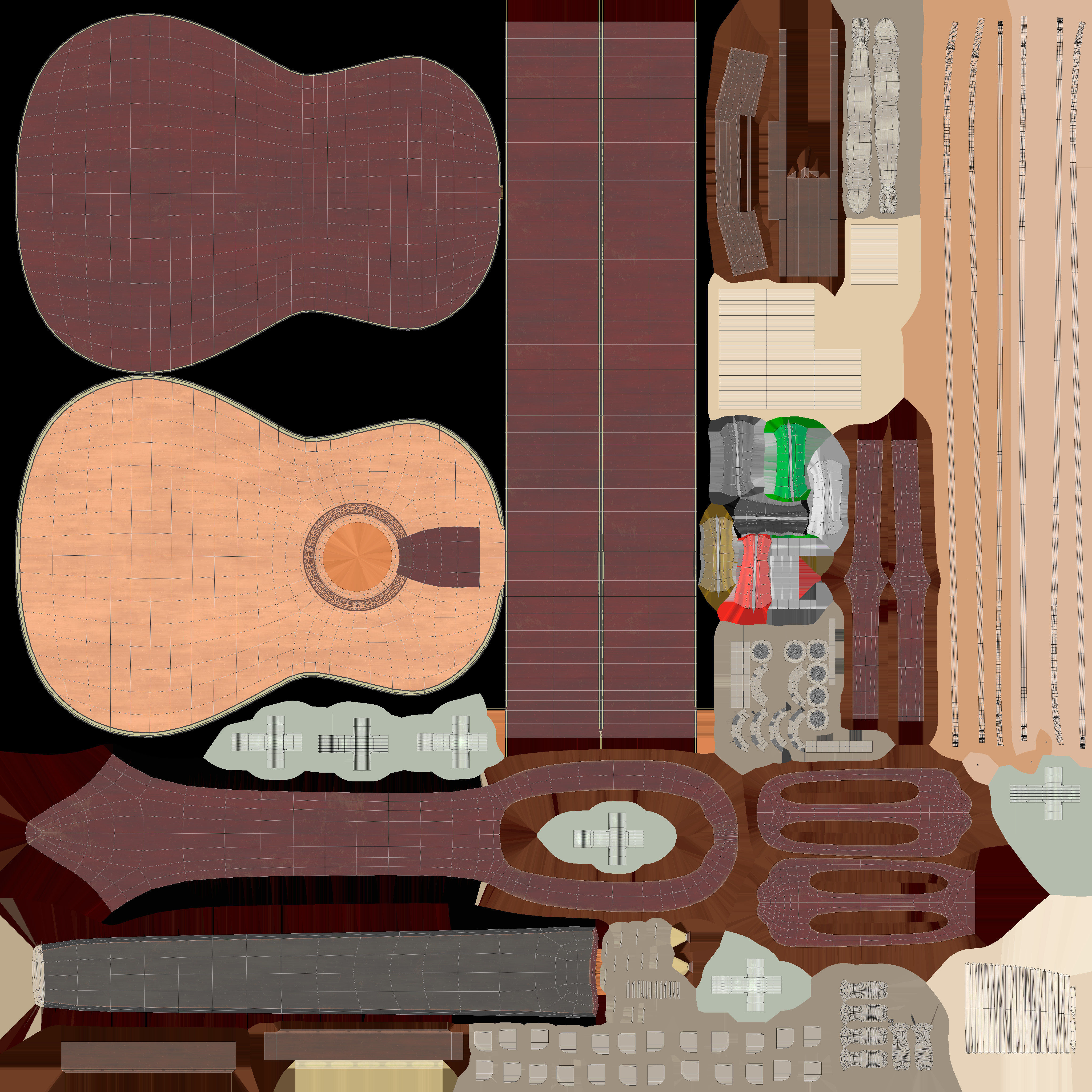 Acoustic Guitar Low-poly 3D model_11