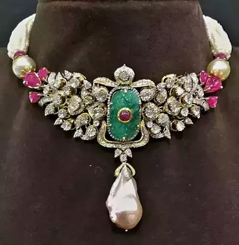Diamond necklace with color stone Jewellery For Women