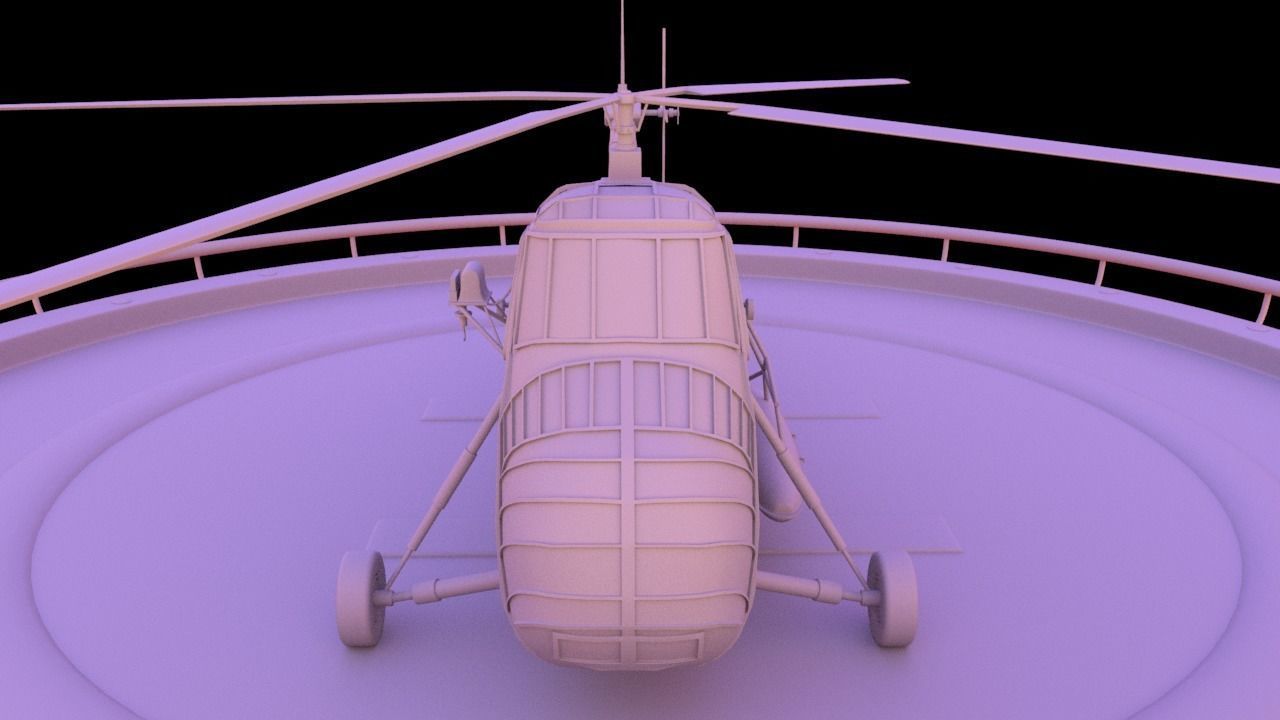 Helicopter hovering on circular platform Low-poly 3D model_19