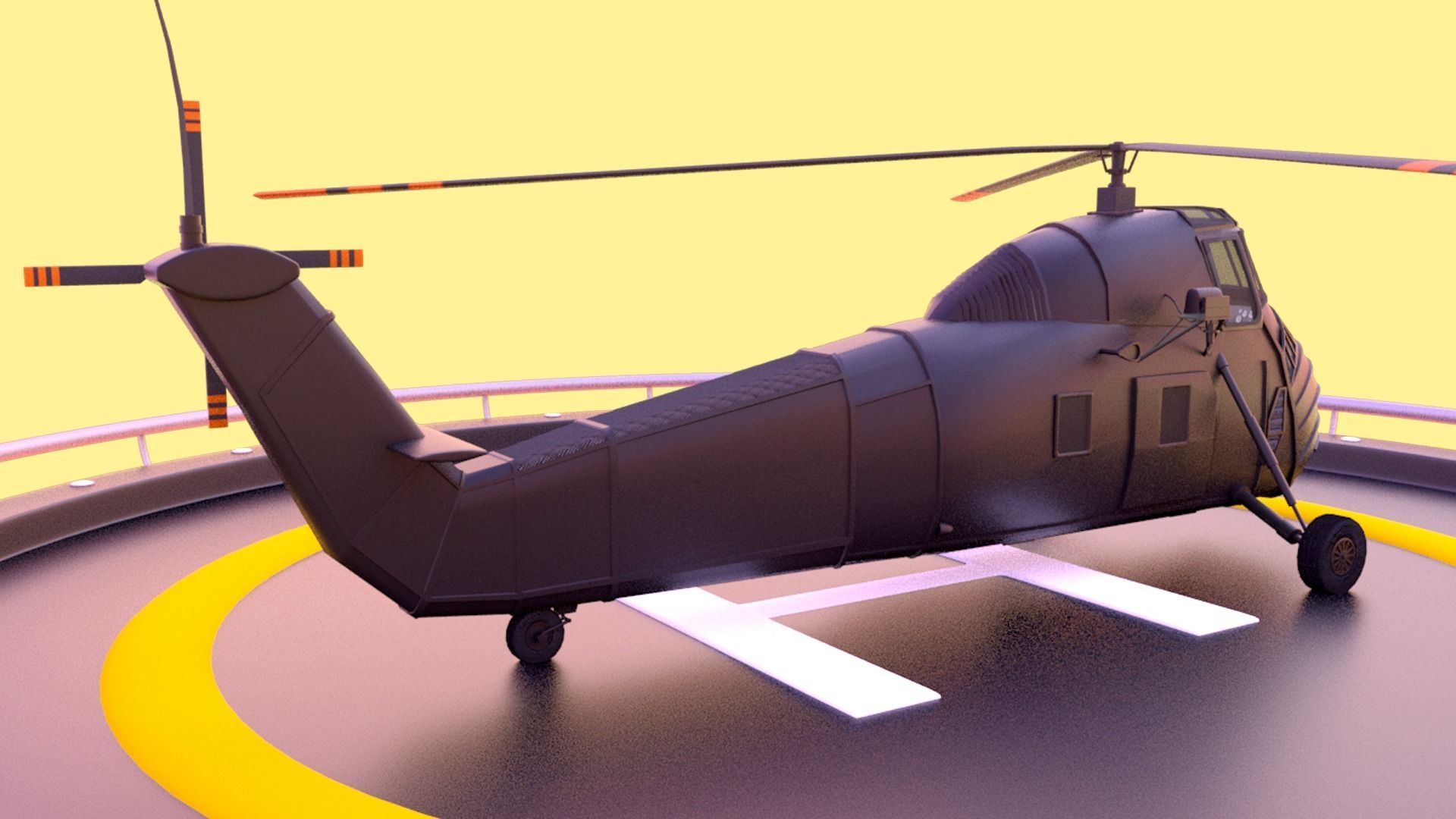 Helicopter hovering on circular platform Low-poly 3D model_6