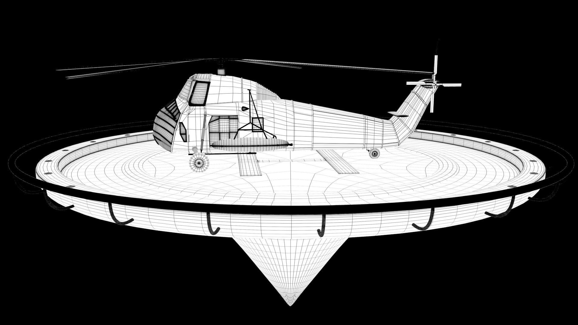 Helicopter hovering on circular platform Low-poly 3D model_27