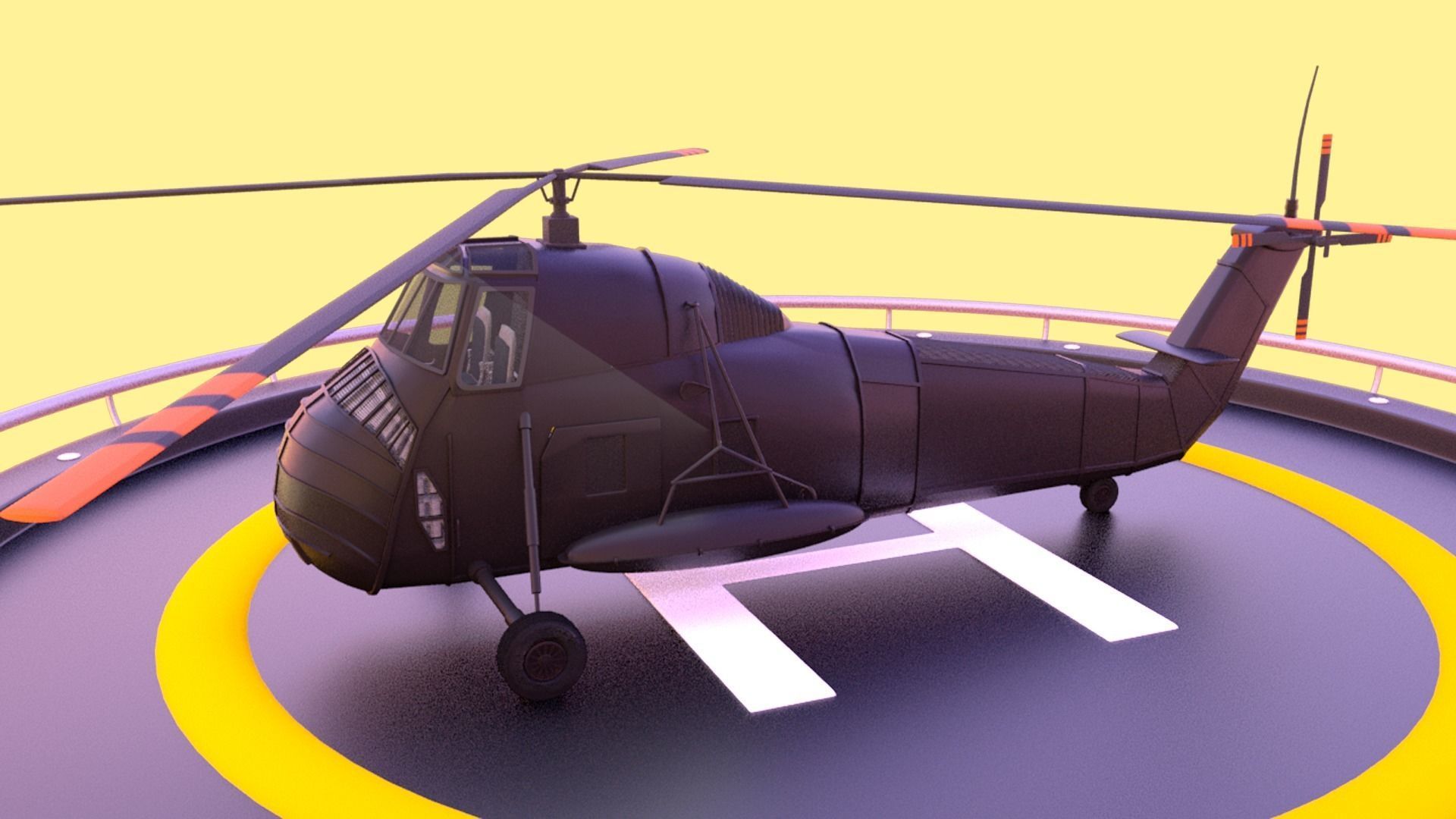 Helicopter hovering on circular platform Low-poly 3D model_3
