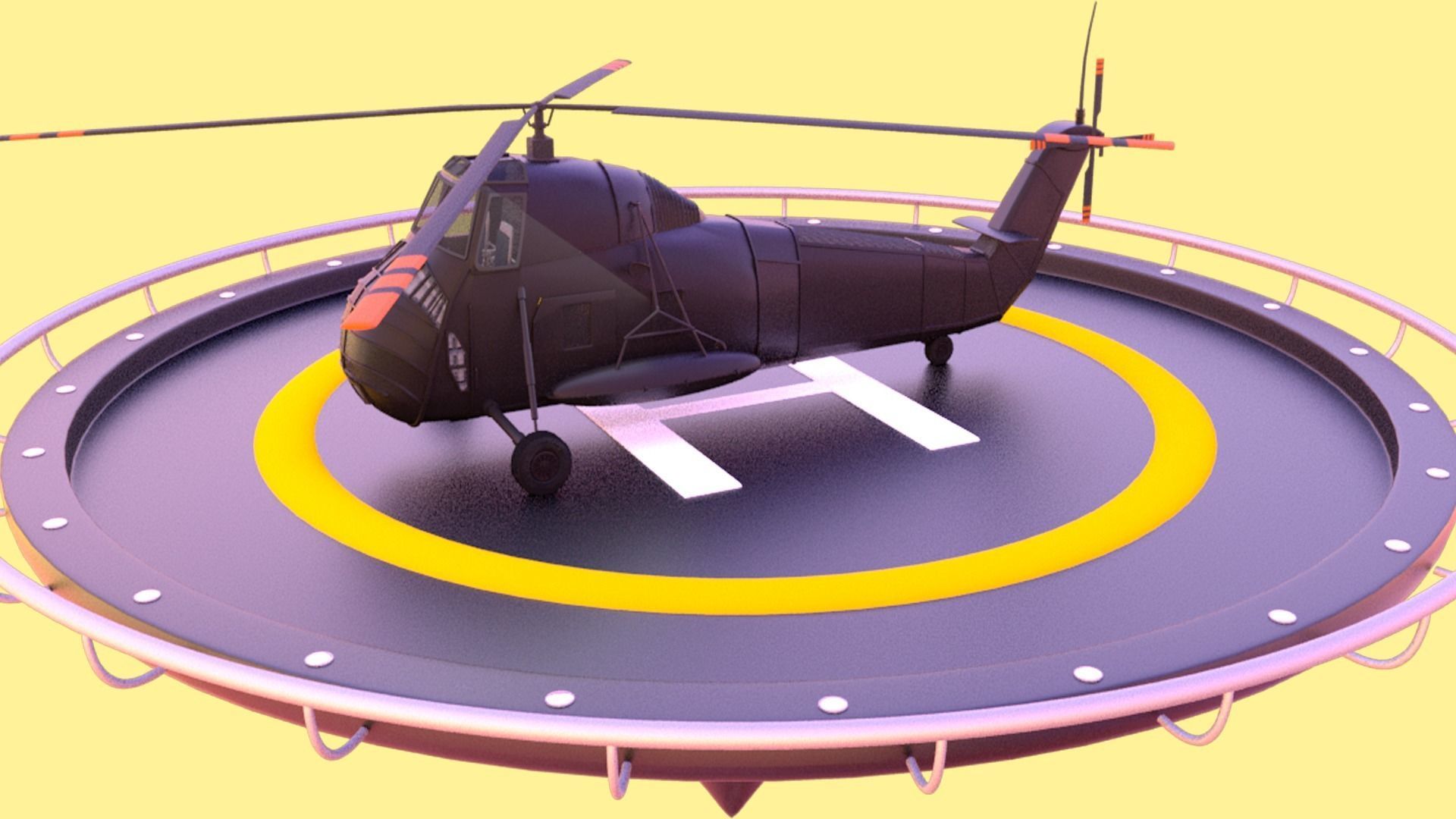 Helicopter hovering on circular platform Low-poly 3D model_8