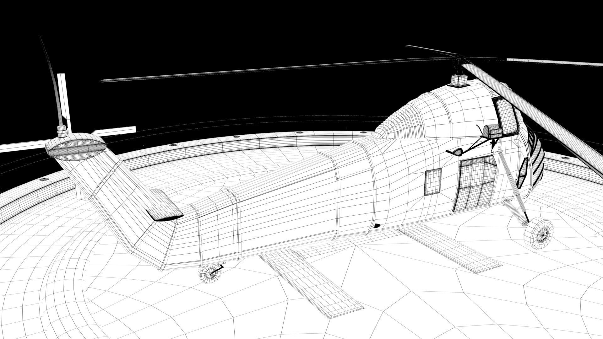 Helicopter hovering on circular platform Low-poly 3D model_28