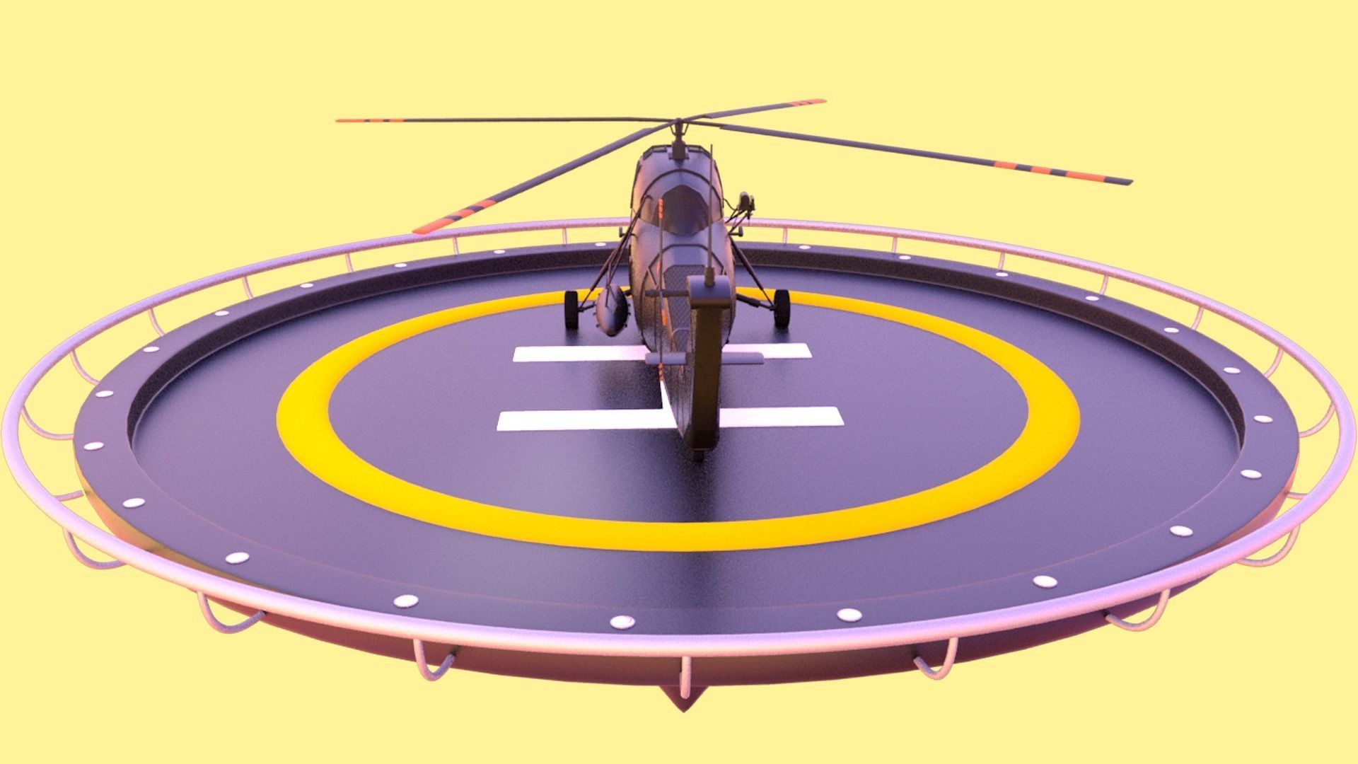 Helicopter hovering on circular platform Low-poly 3D model_10