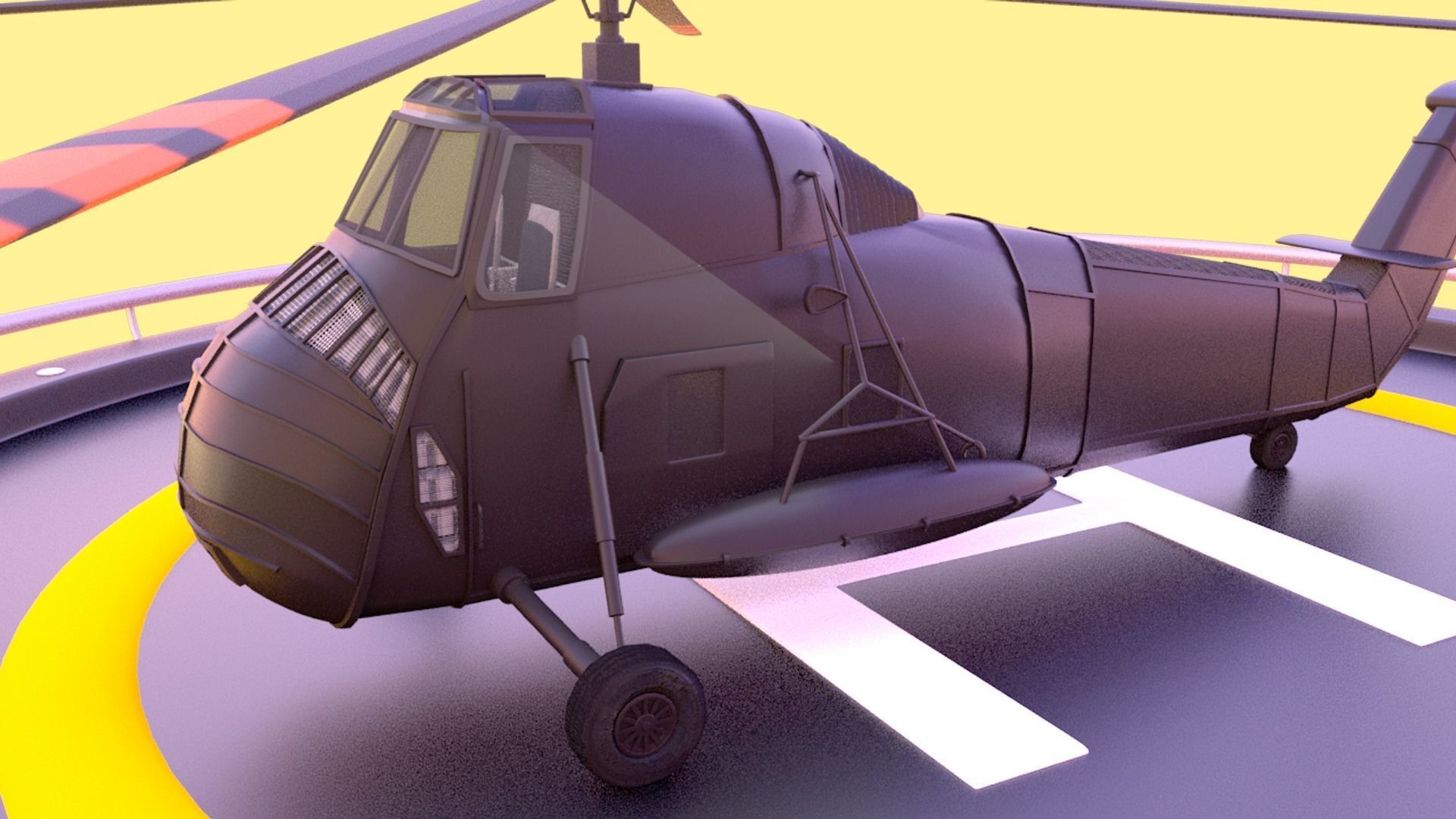 Helicopter hovering on circular platform Low-poly 3D model_12