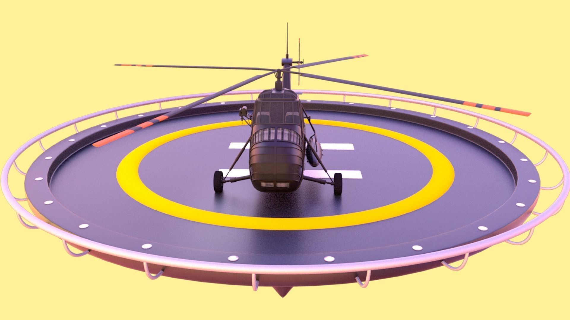 Helicopter hovering on circular platform Low-poly 3D model_11