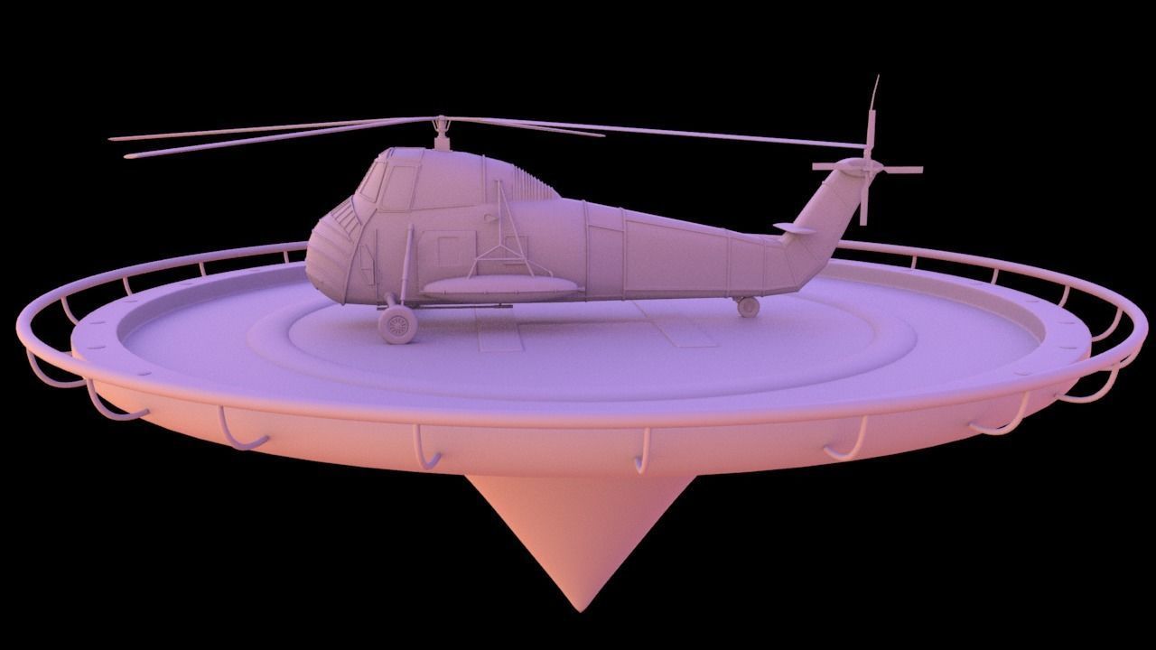 Helicopter hovering on circular platform Low-poly 3D model_24